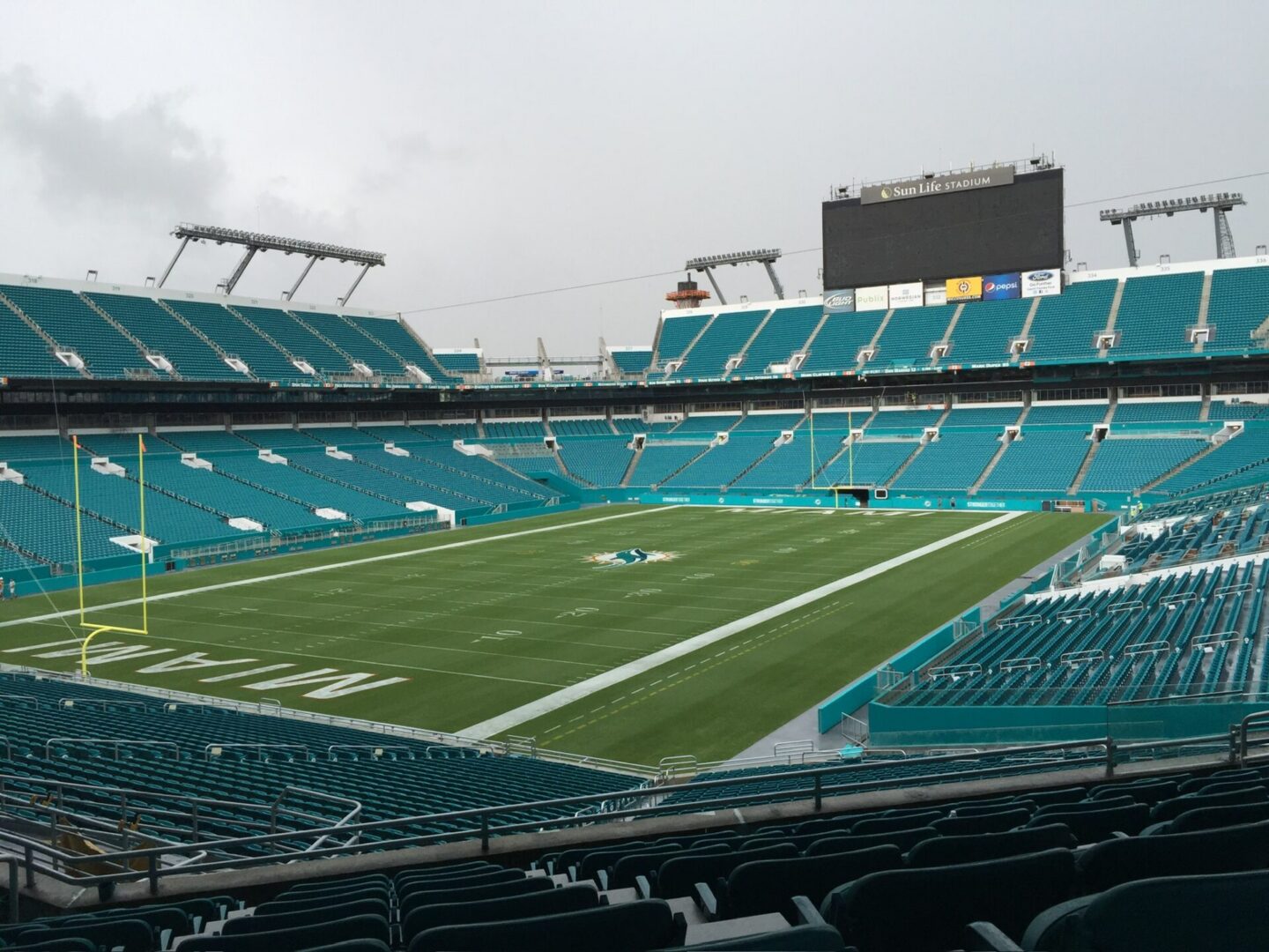 Empty stadium with teal seating