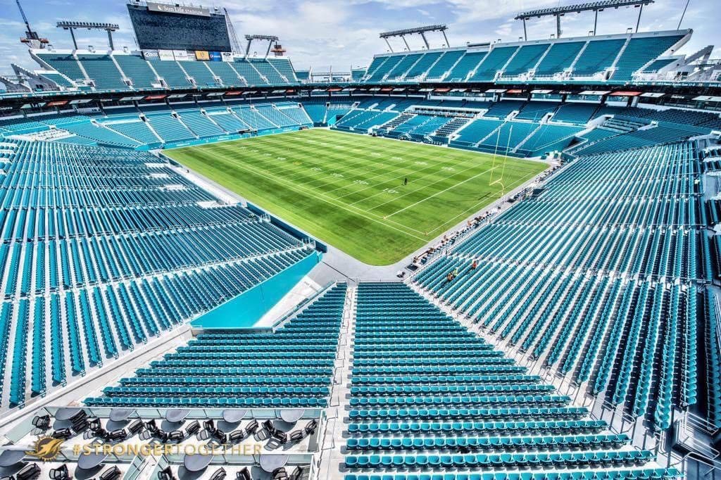 Wide shot of a football field